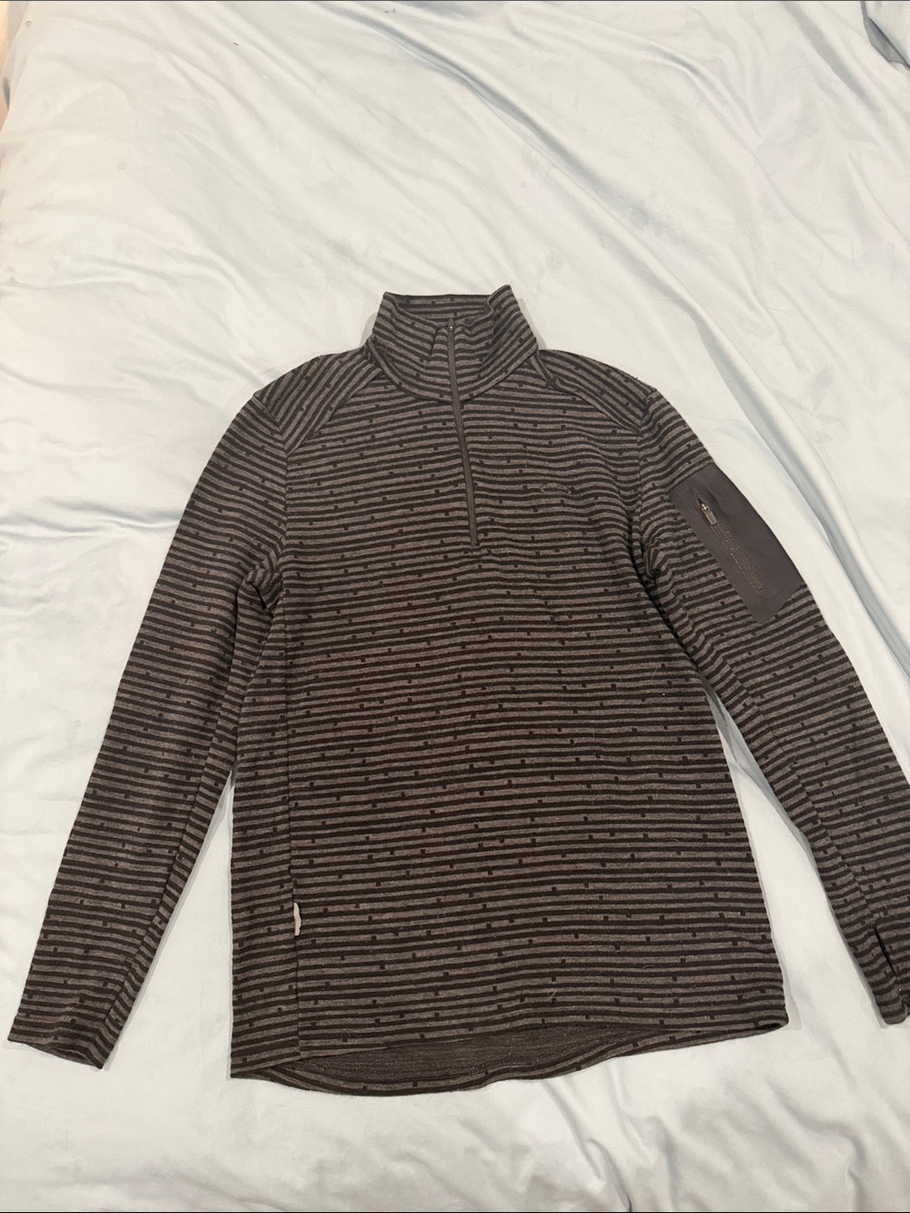 Icebreaker Men's Charcoal and Black Striped Half-Zip Sweater